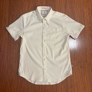 7 Diamonds Pretzel Logic Jacquard Stretch Woven Shirt Mens Small Cream